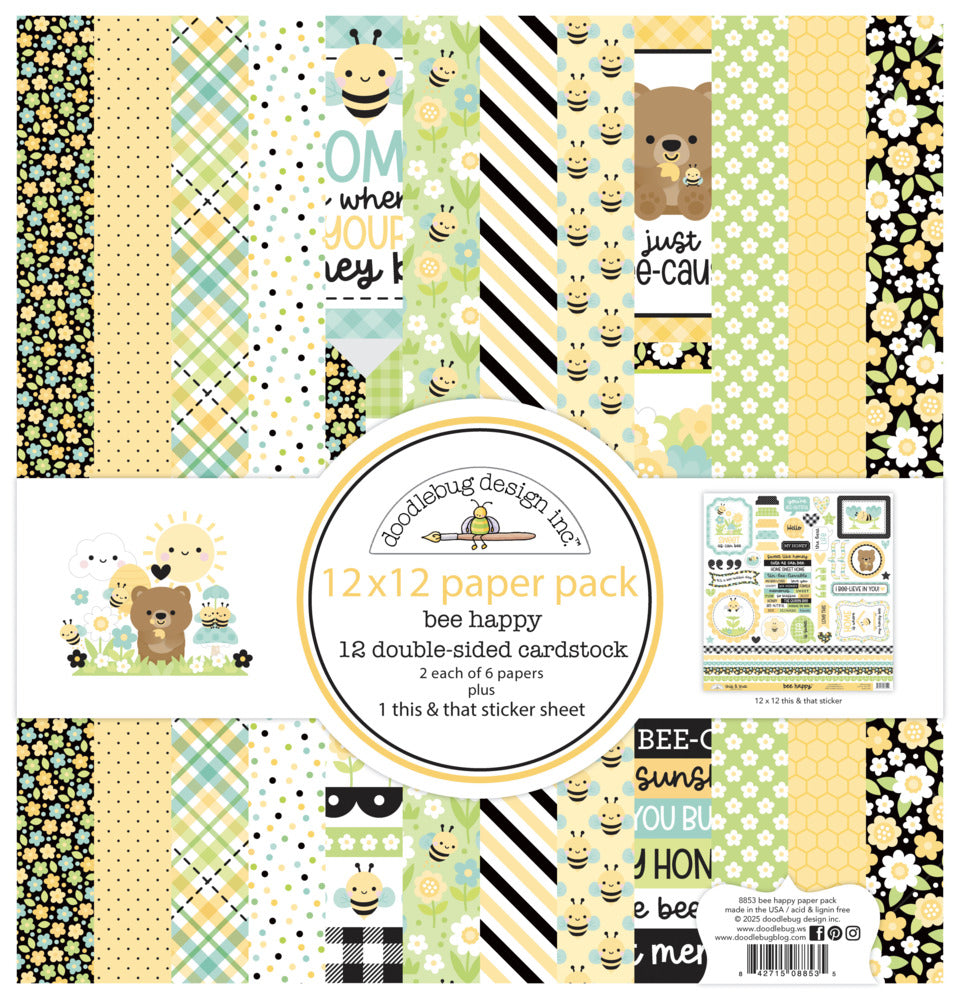 12X12 Paper Pack, Bee Happy