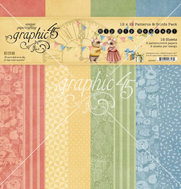 12X12 Patterns & Solids Paper Pack, Hip Hip Hooray