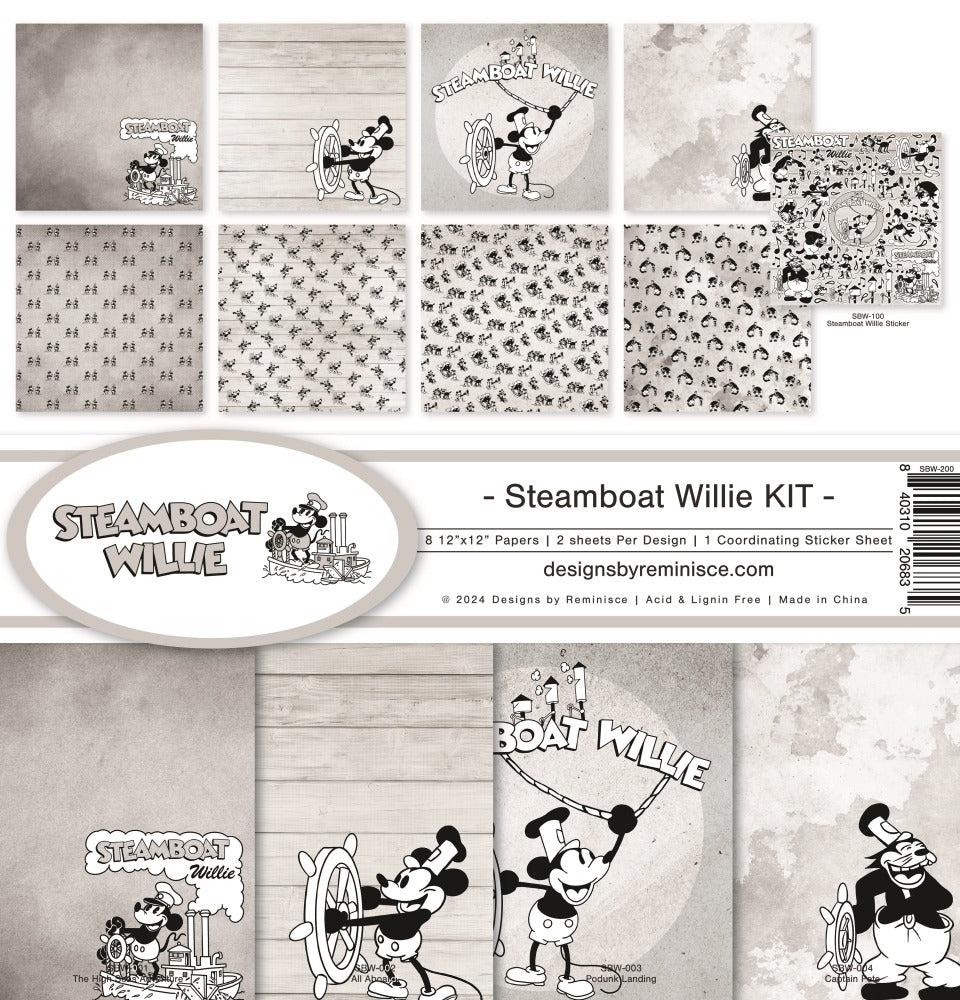 12x12 patterned paper pack Steamboat Willie kit