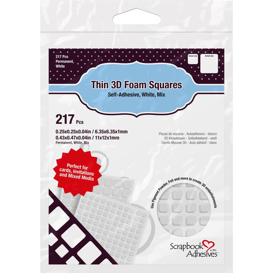 THIN** 3D Adhesive Foam Squares 217/Pkg White (63) .43"X.47" & (154) .25"X.25