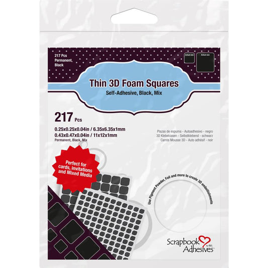 THIN **3D Adhesive Foam Squares 217/Pkg Black (63) .43"X.47" & (154) .25"X.25"
