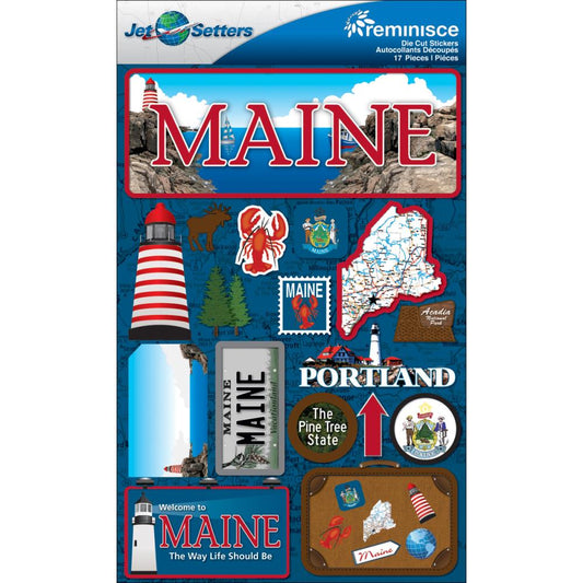 Jet Setters State Dimensional Stickers 4.5"X7.5" Maine