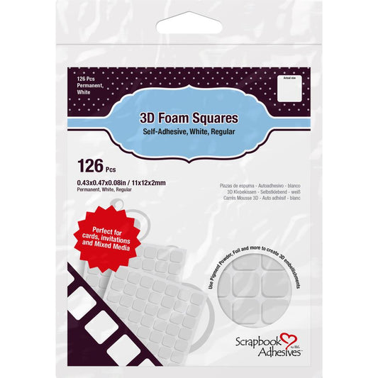 3D Self-Adhesive Foam Squares 126/Pkg White, .5"X.5"
