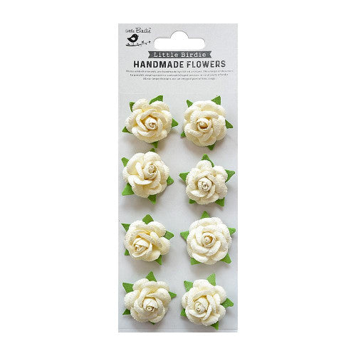 Paper flowers white with glitter