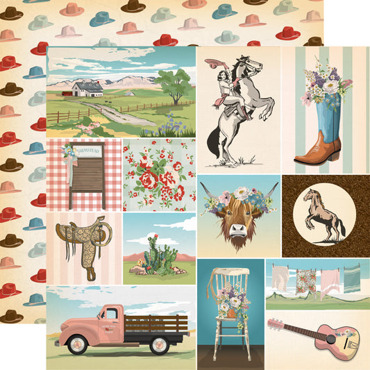 12X12 Patterned Paper, Cowgirl - Multi Journaling Cards