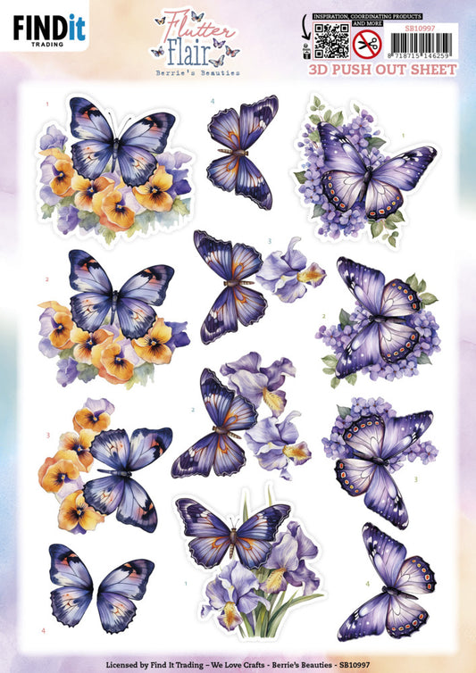 Berries Beauties 3D Push Out, Flutter Flair - Purple Flutters