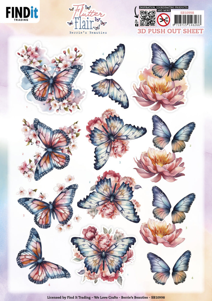 Berries Beauties 3D Push Out, Flutter Flair - Pink Flutters