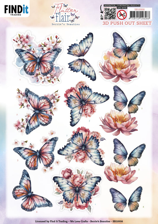 Berries Beauties 3D Push Out, Flutter Flair - Pink Flutters