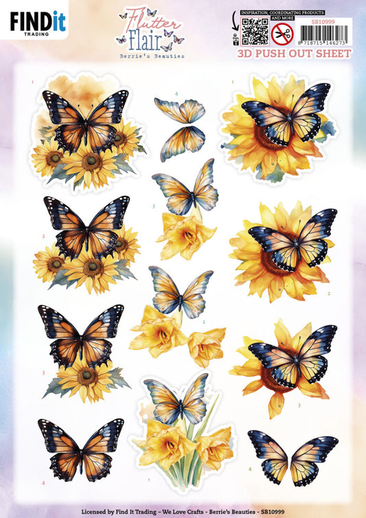 Berries Beauties 3D Push Out, Flutter Flair - Yellow Flutters