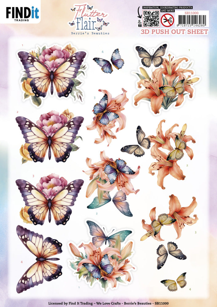 Berries Beauties 3D Push Out, Flutter Flair - Orange Flutters