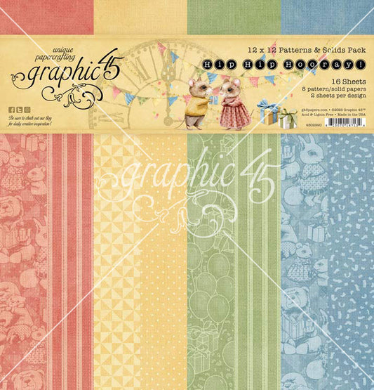 12X12 Patterns & Solids Paper Pack, Hip Hip Hooray
