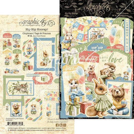 Chipboard Pieces - Tags & Frames, Hip Hip Hooray