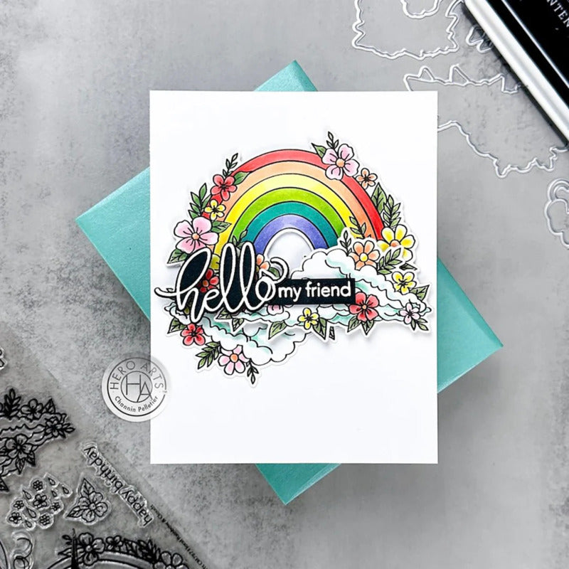 Clear Stamp & Die Combo, Floral Rainbow and Clouds