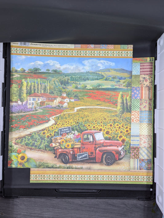 Stamperia pickup truck sunflowers