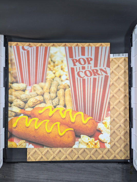 Fair food waffle and popcorn