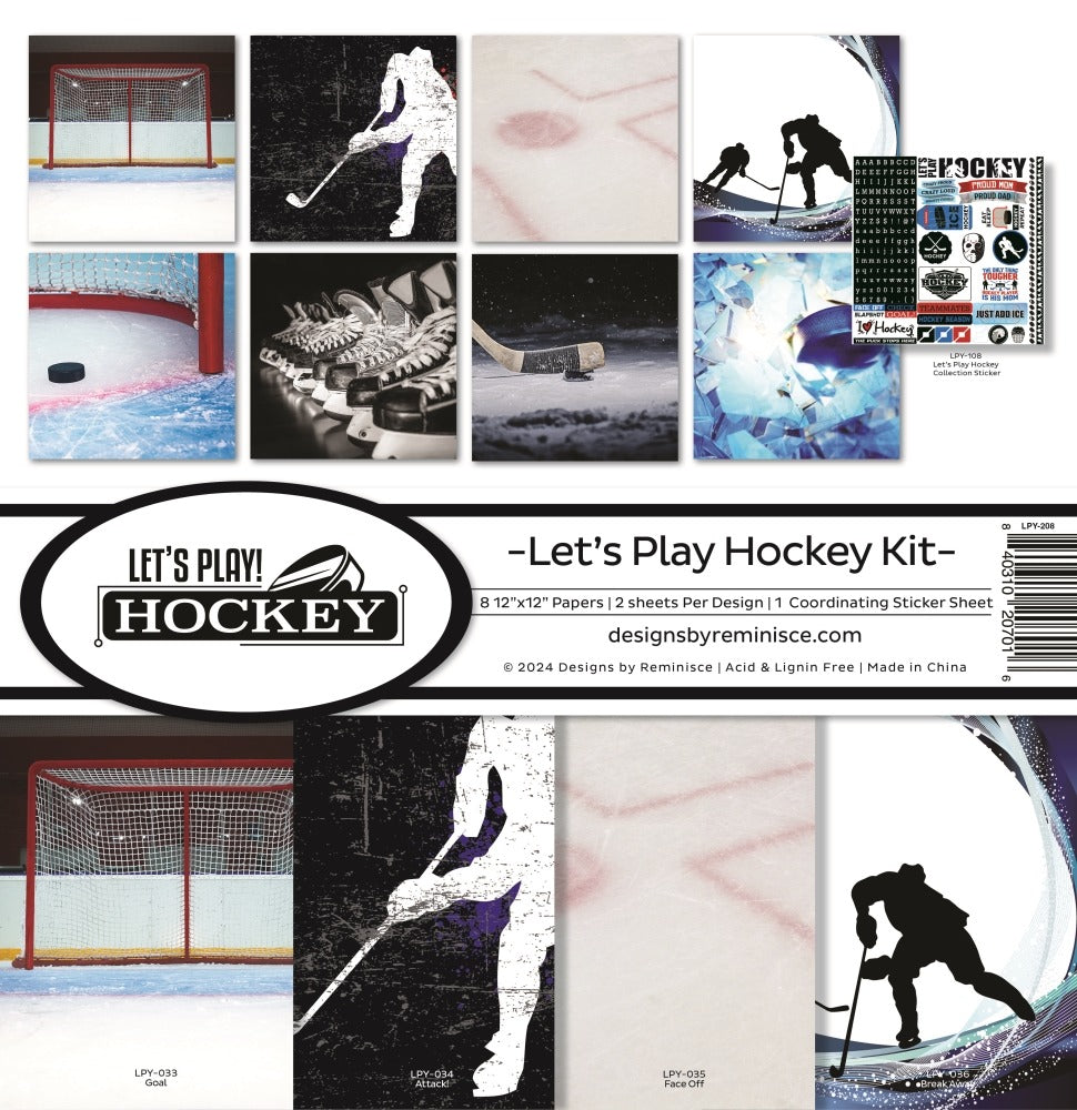 12x12 patterned paper pack Let's play Hockey kit