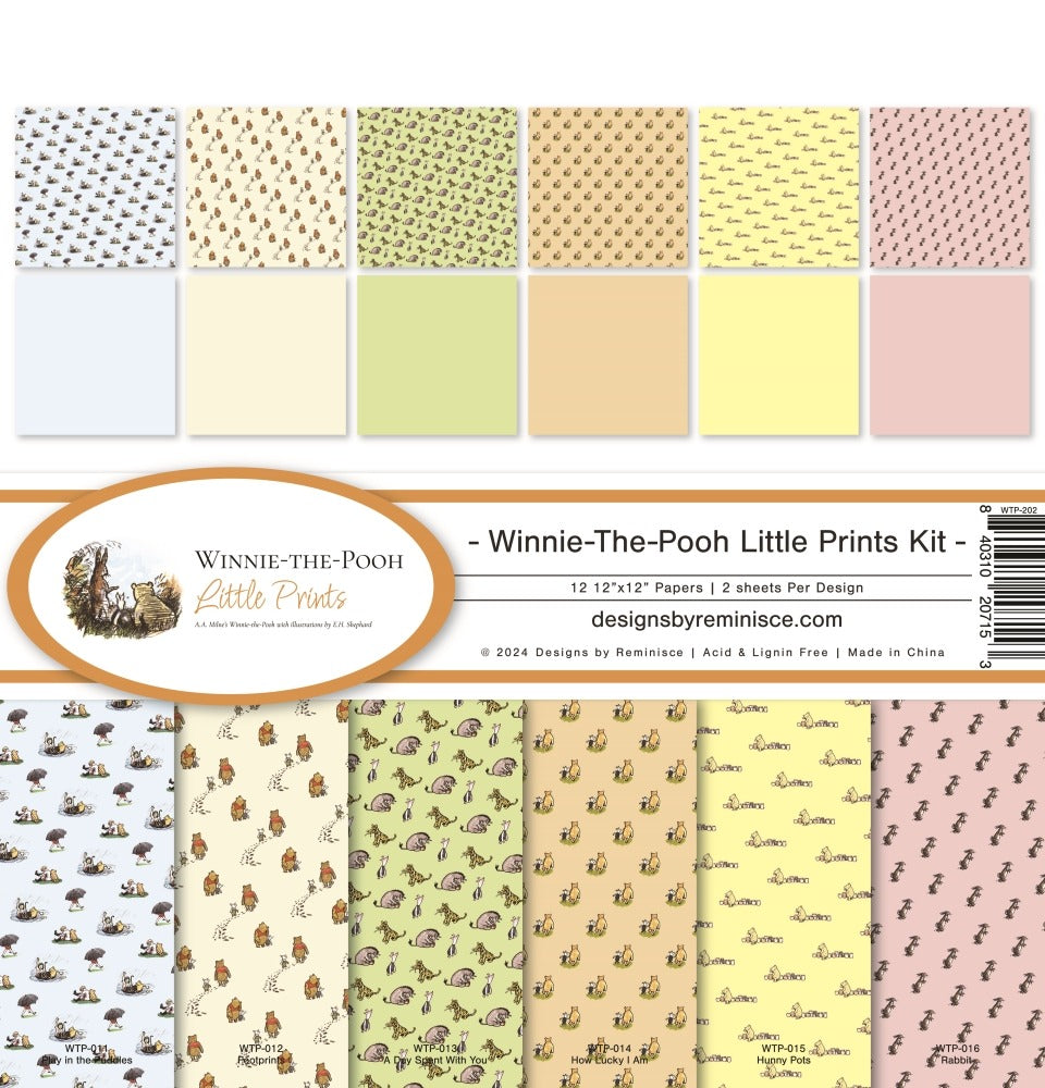 12x12 patterned paper pack WInnie the Pooh little prints kit