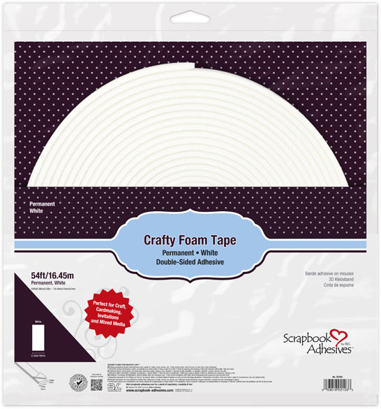 Crafty Foam Tape, White (54ft)54ft x 0.39in, 0.08in height