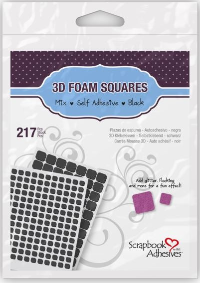 3D Foam Squares, Assorted Black mix